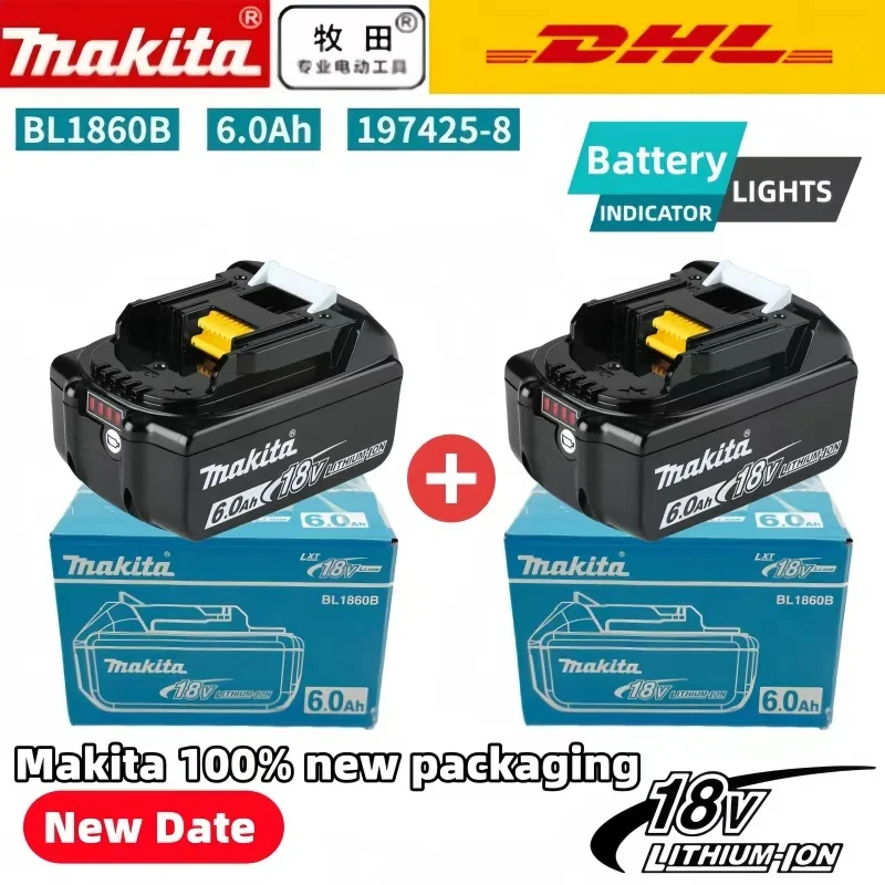 بطارية ماكيتا الأصلية، بطارية قابلة للشحن 18 فولت 6.0 أمبير في الساعة، أداة كهربائية BL1830 BL1840、BL1850、BL1860B، بطارية ليثيوم ماكيتا 18 فولت