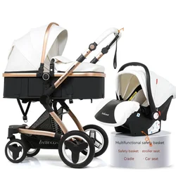 2025 NEW Baby Stroller 3in1 Waterproof Pu leather luxury stroller with car seat Adjustable handle With mosquito net,foot cover