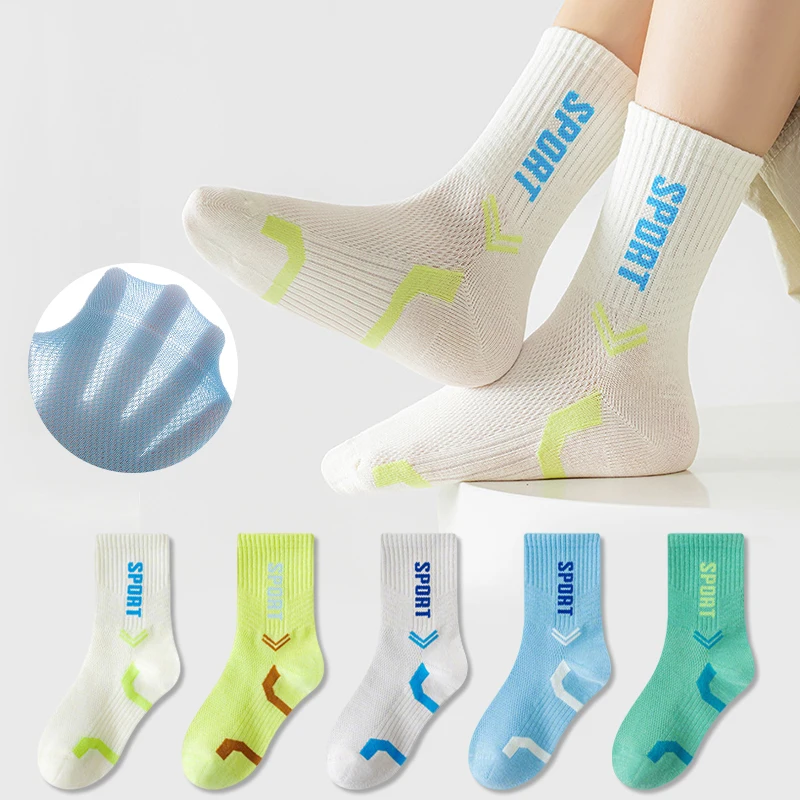 5 Pairs Sport Kids Socks Mesh Breathable Children Socks  Athletic Socks for Boys Girls Trainning Socks