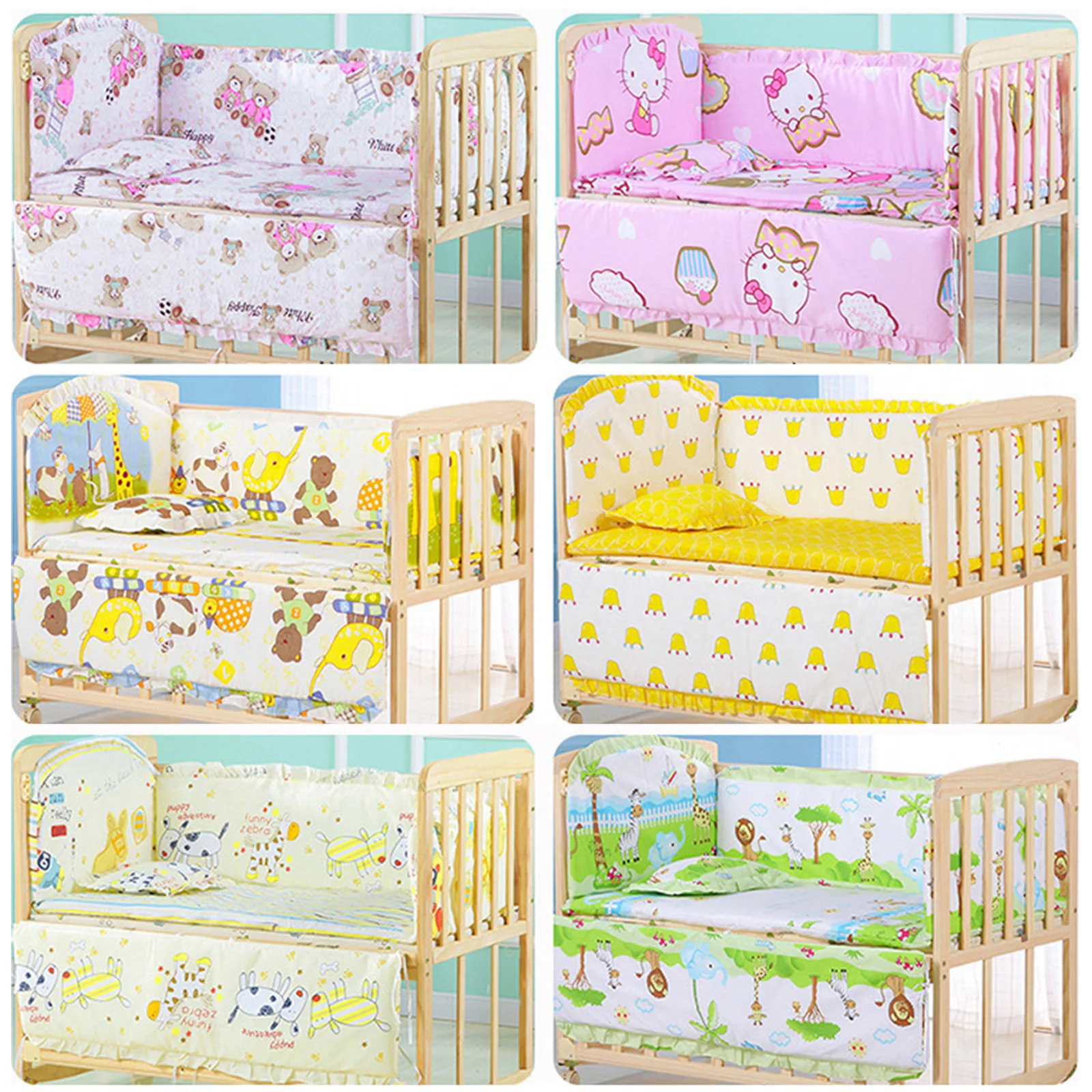 5pcs Baby Bedding Cartoon Animal Newborns Crib Bed Bumper Infant Cotton Washable Bedding Bed Circumference Mattress Pillow Set