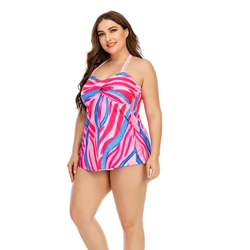 New Two Piece Swimsuit Plus Size10XL Swimwear Women Tankini Bathing Suit Halter Rainbow Print Padded Bra Bikini Swimdress