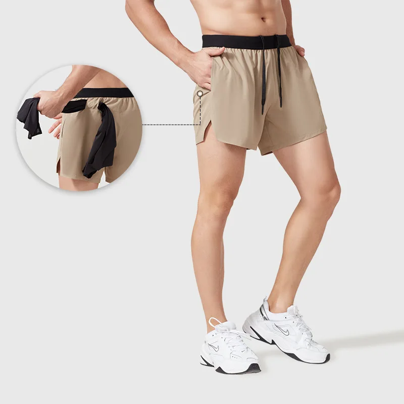 Verão Novos Calções Esportivos Homens Casual Secagem Rápida Respirável Maratona Correndo Pé Abertura Stretch Fitness Shorts