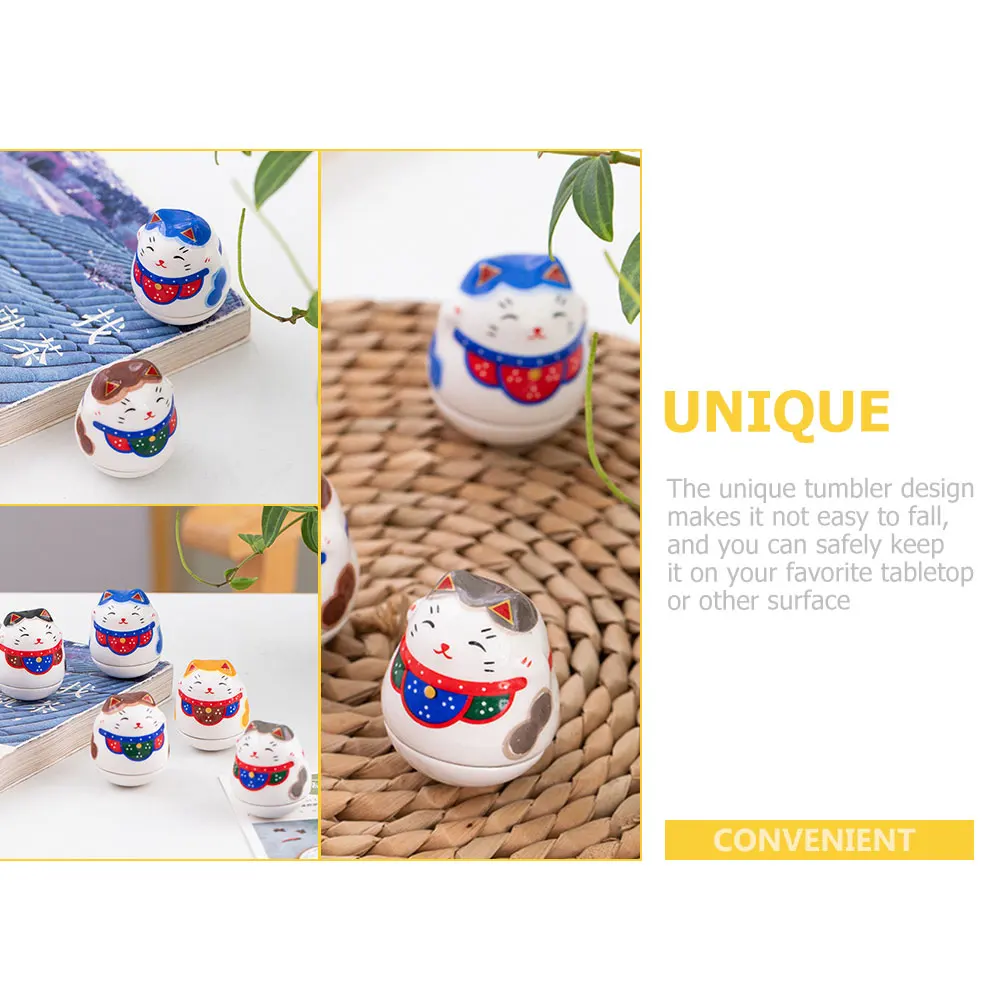 

Ceramic Tumbler Cat Ornament Desktop Decoration Lucky Cat Statue Wobble Decor for Home Office Ceramic Craft Ornament