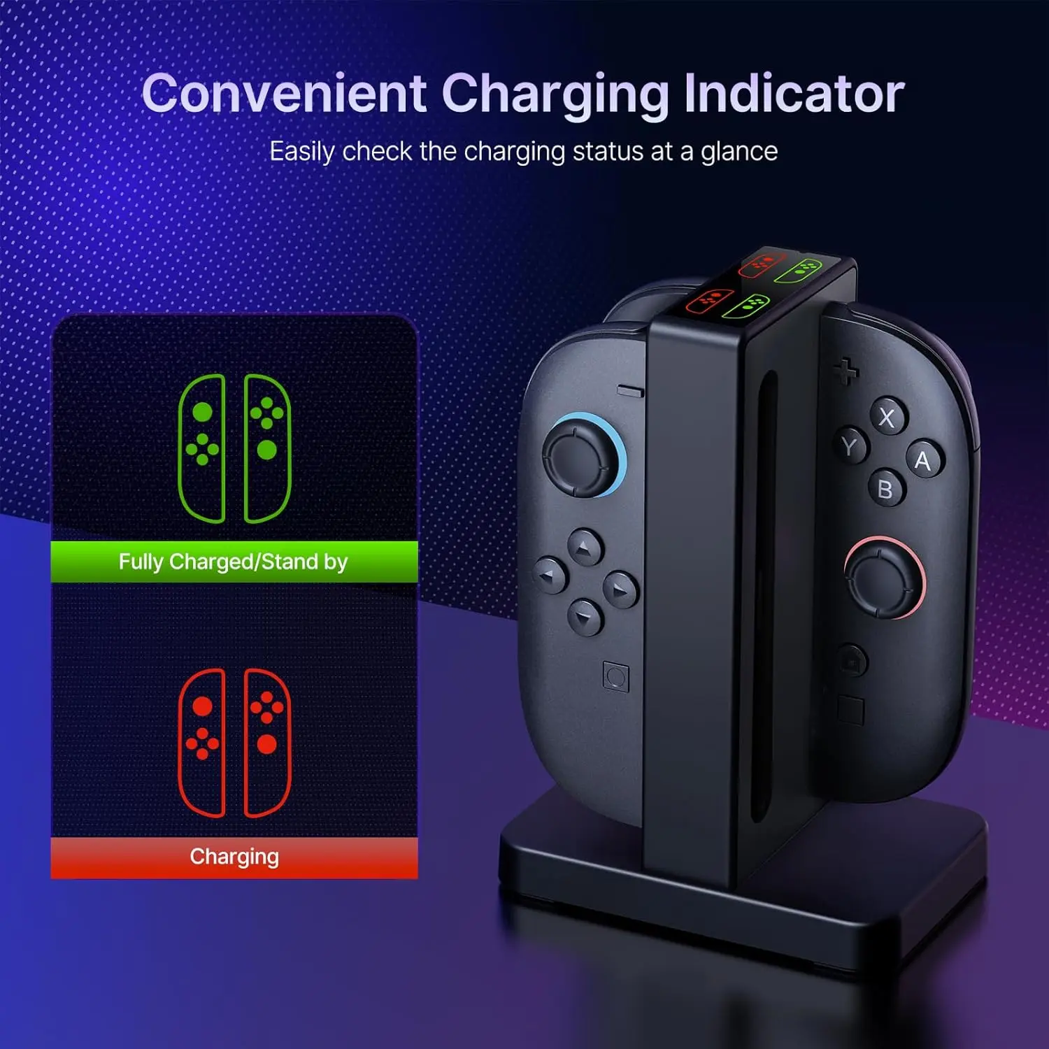 شاحن تحكم معزز لجهاز نينتندو سويتش 2، قاعدة شحن للتحكم Joy Con مع تنبيهات صوتية ومؤشر شحن #3