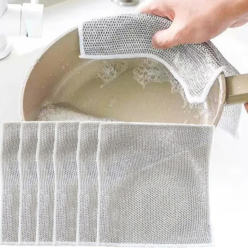 3/5/10pcs Metal Steel Wire Cleaning Cloth Kitchen Tools Single Layer Rust Removal Cleaning Rag Non Stick Oil Dishwashing Towel