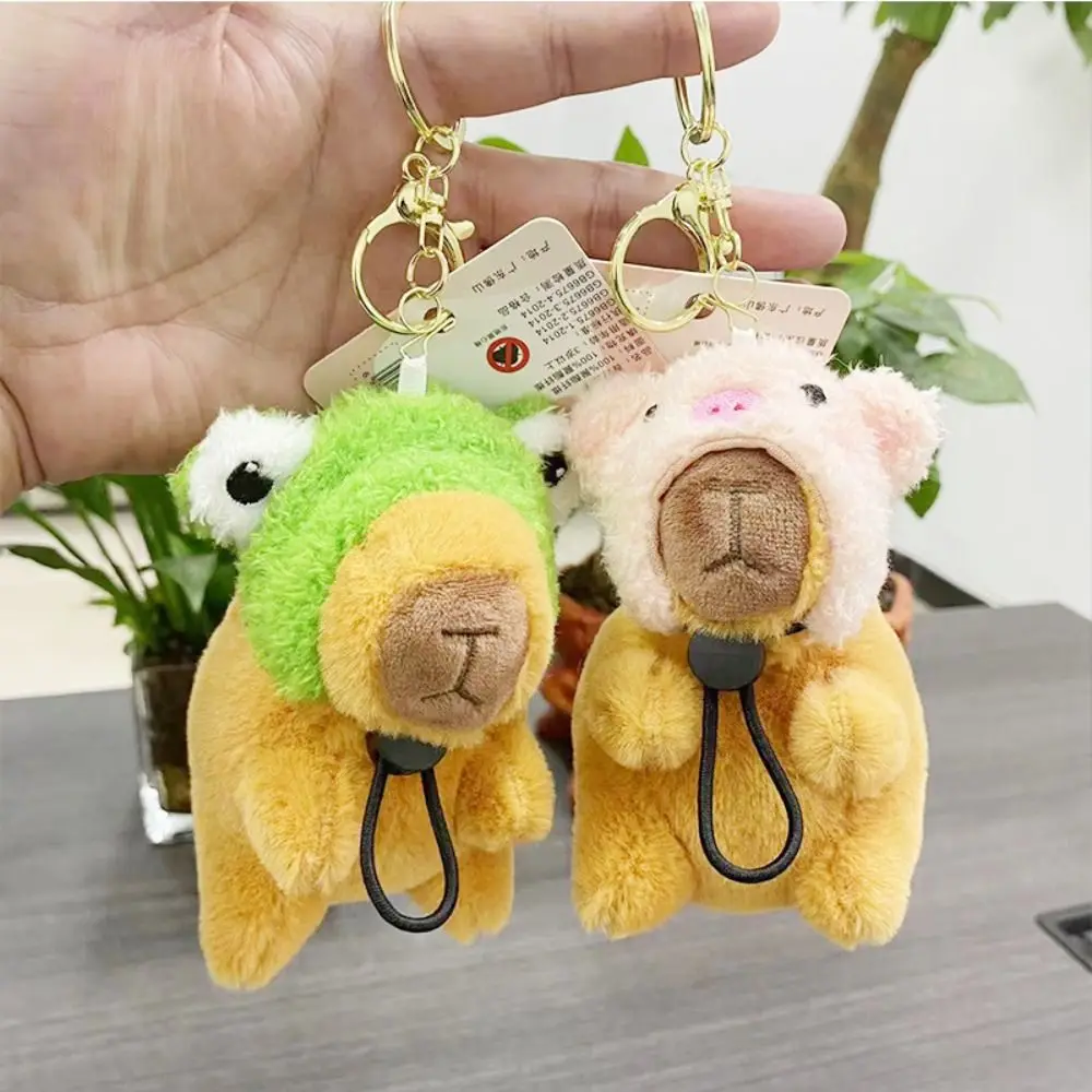 Detachable Head Cove Capybara Keychain Casual Plush Stuffed Soft Bag Pendant Toys Cartoon Fluffty Doll Keyring Student