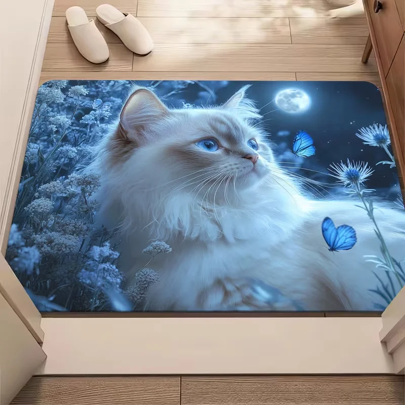 Moonlight Ragdoll Cat Butterfly Doormat Anti-slip Soft Entry Rug Dreamy Night Floral Design Floor Mat Indoor Entrance Doormat