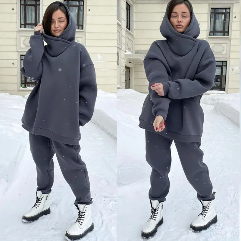 Autumn and Winter 2024 Warm Lady Leisure Sports Suit Solid Color Round Neck Sweatshirt Women's Wear Pants Sets for 2 Pieces Set