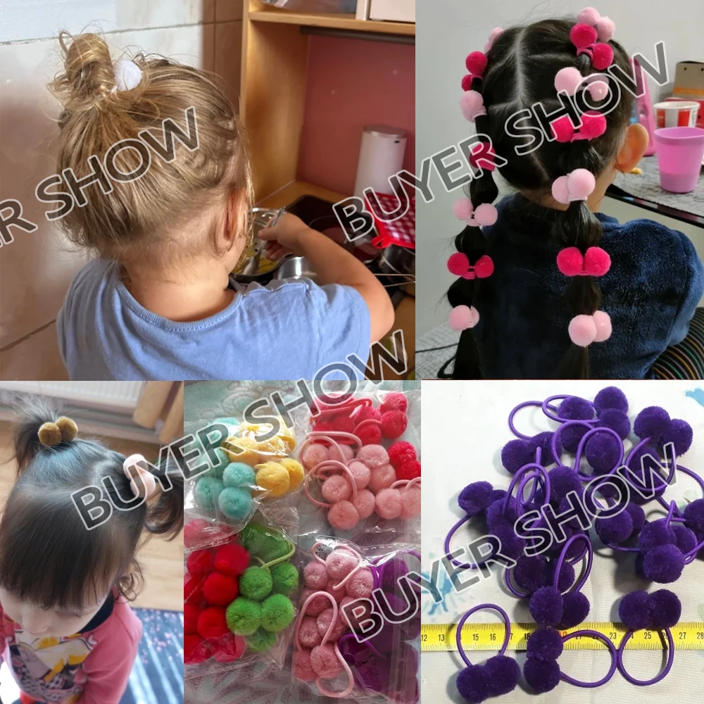 6/12Pcs Colorful Double Plush Ball Elastic Hair Bands for Kids Girls Hair Ropes Ties Ponytail Headwear Children Hair Accessories