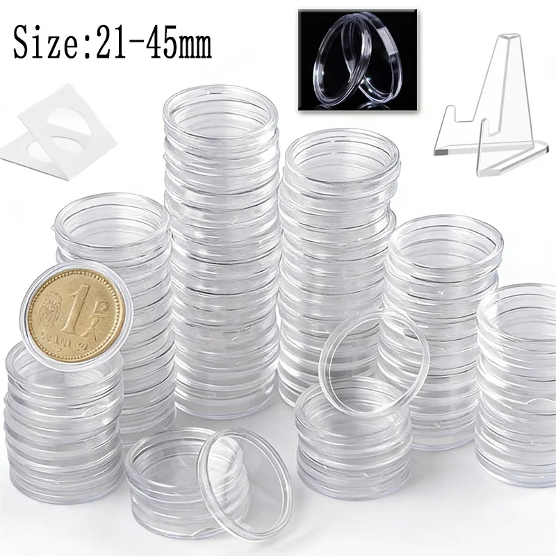 

10-100 шт., прозрачные круглые коробки для хранения монет, капсулы, держатель для монет, контейнеры для монет, капсульный чехол, принадлежности, подарки