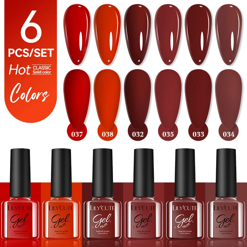 LILYCUTE 6Pcs/Set 7ml Glitter Gel Nail Polish Kit Ultra Shine Nude Color Gel Nail Art Soak Off UV LED Gel Varnish For Manicure