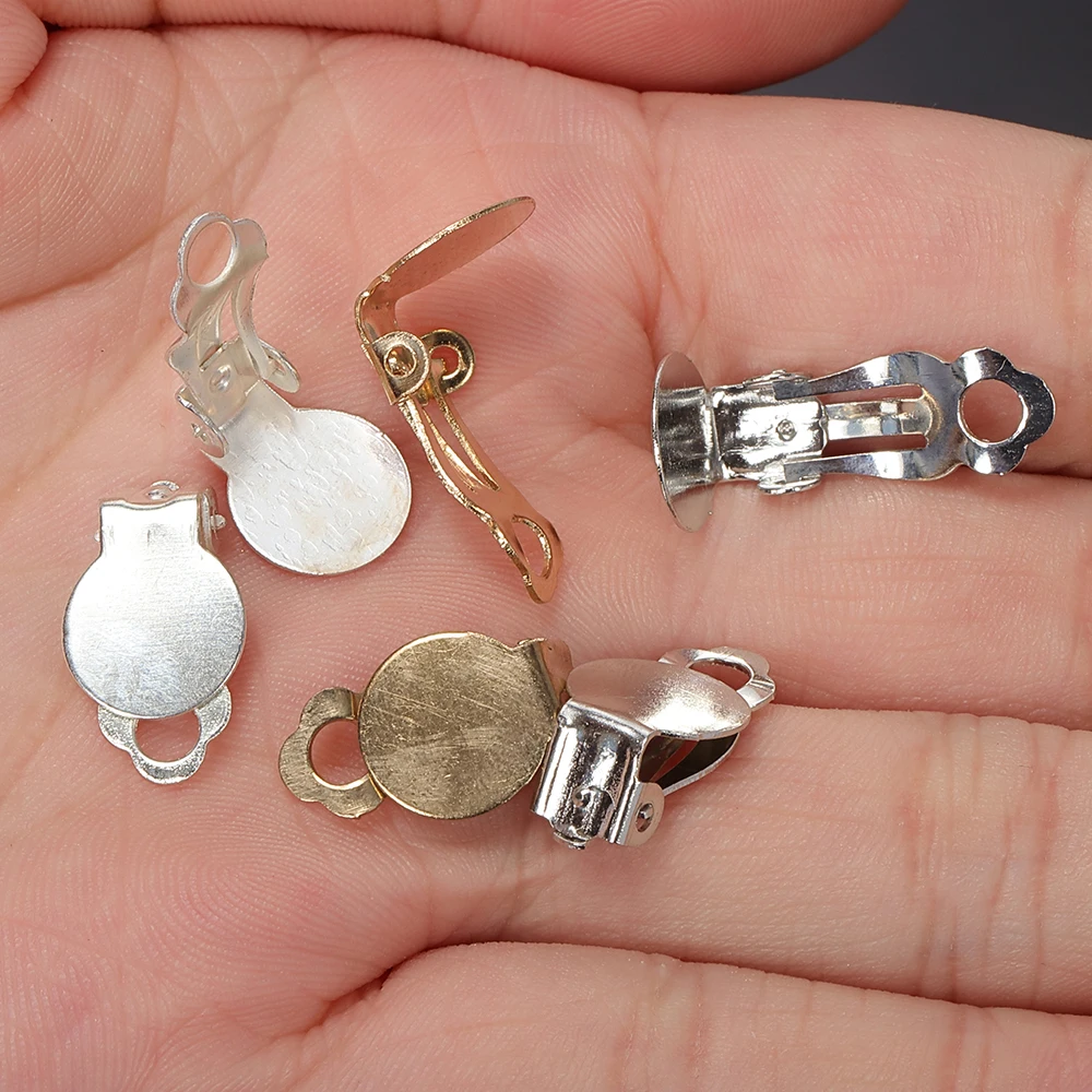 50 szt. Klips do ucha podstawa kolczyki żelazne puste ustawienie podstawy Fit 10mm szklany kaboszon Cameo — zdjęcie 5