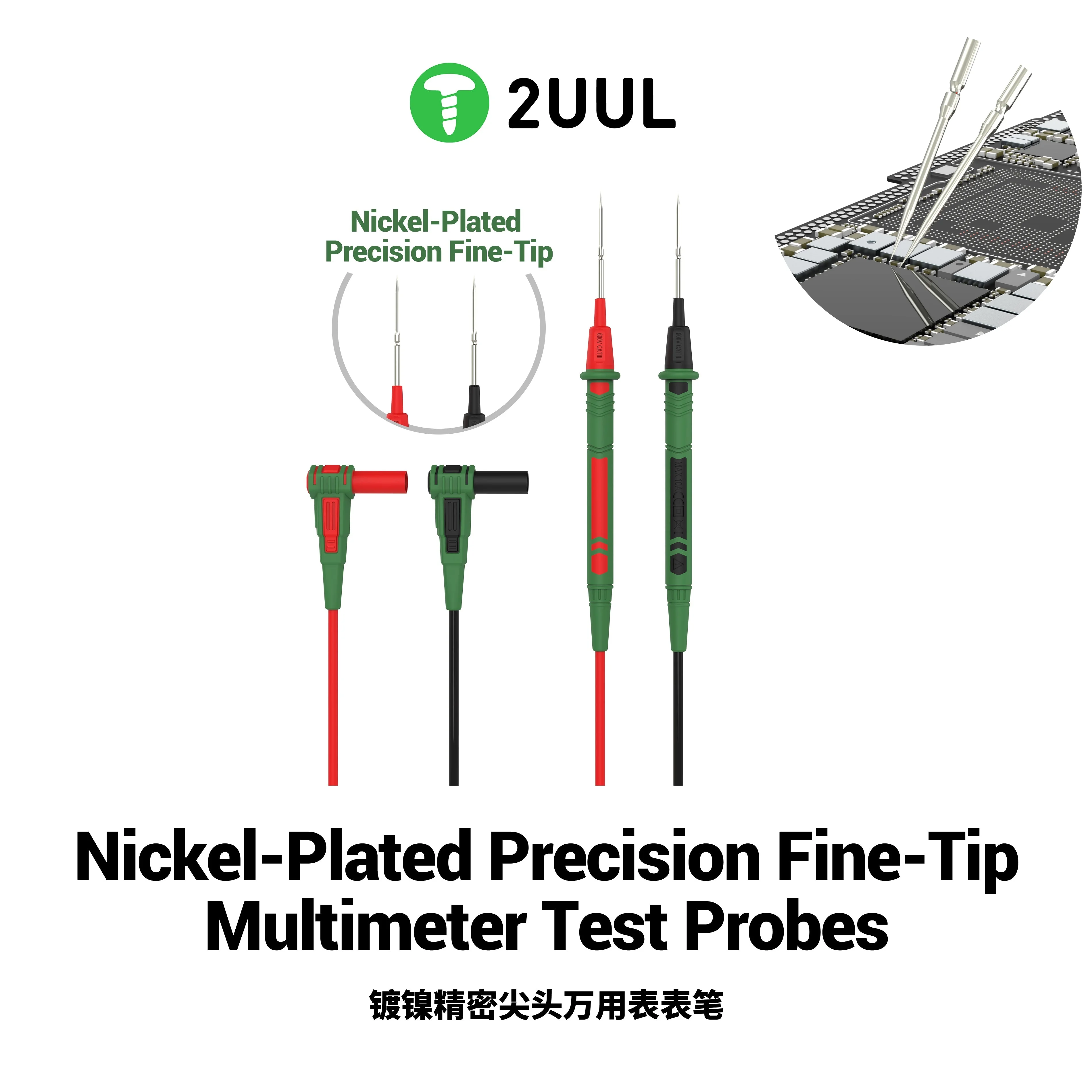 2UUL Fine Tip Multimeter Probe Nickel-Plated Universal Needle Tip Digital Tester Lead Pen MT02 for Phone PC PCB Mainboard Repair
