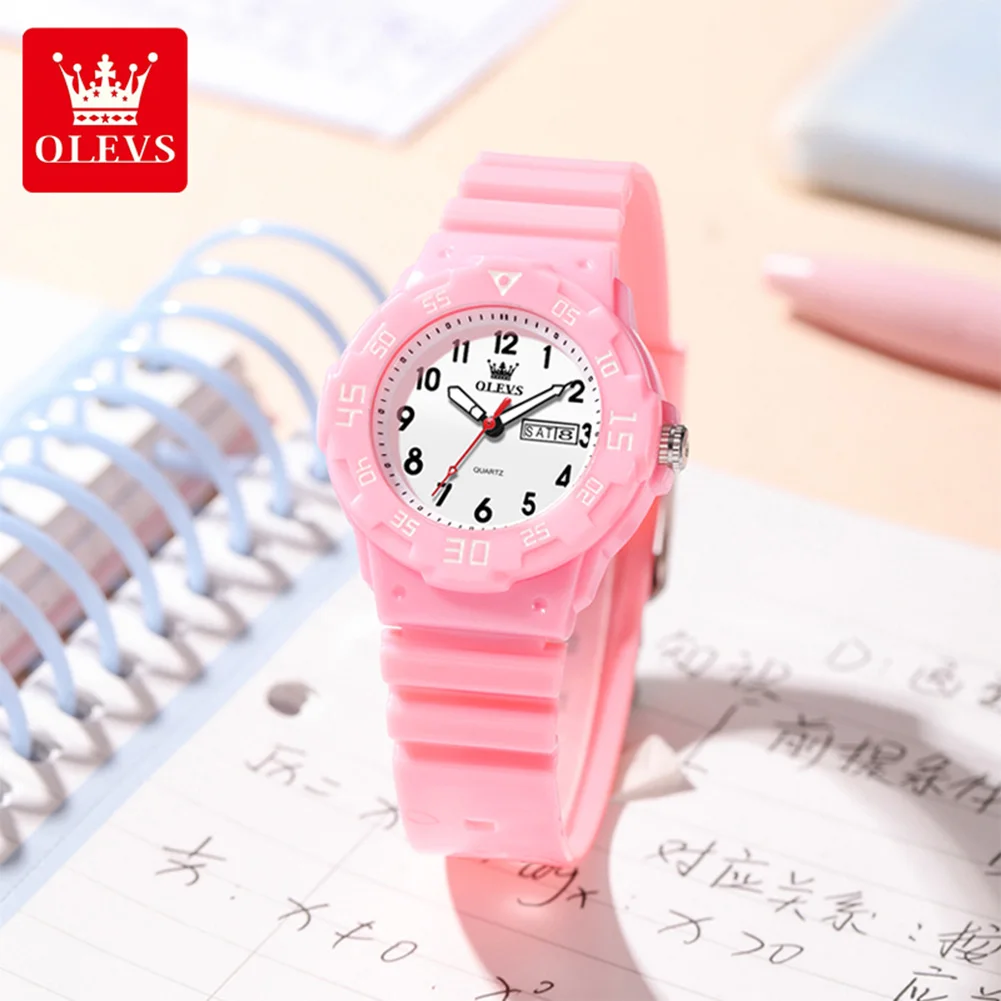 OLEVS 5659 Quartz Watch Fashion Dual Calendar Waterproof Watch For Women Timekeeping Student Wristwatch Silicone Strap Watch