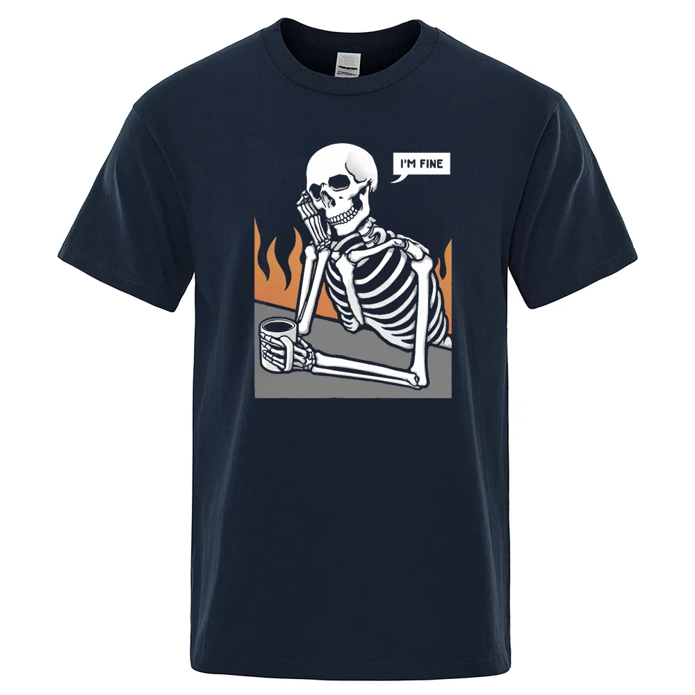 Pure Cotton T Shirt Skeletons in Meditation and Keep Alone Print T-Shirt Male Fashion Hip Hop Oversize Tshirt Casual Cotton Tops