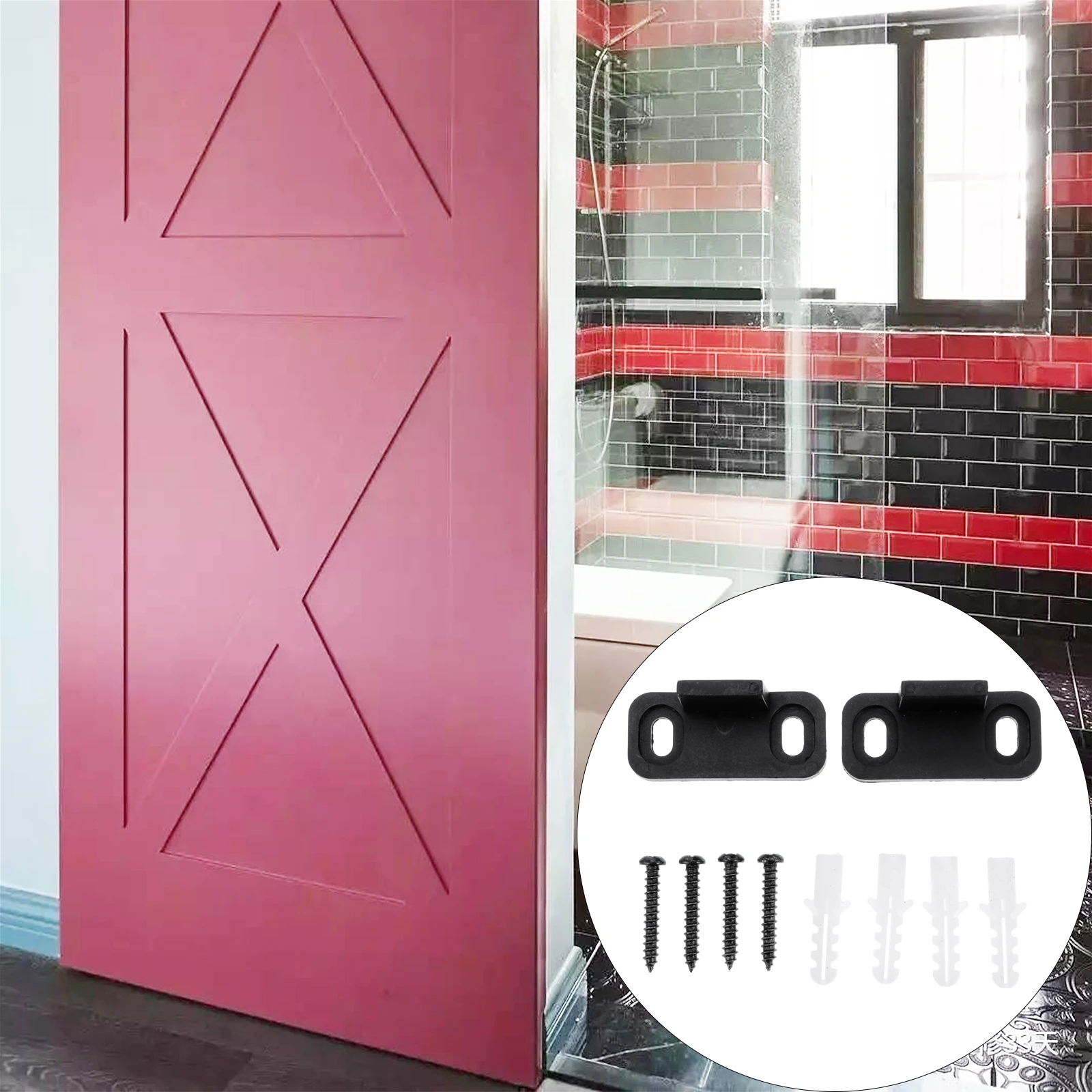 

2 set 2 Sets Sliding Closet Guides Barn Door Floor Guides Hardware Door Stopper Heavy Duty Silent Durable Double Rolling Track