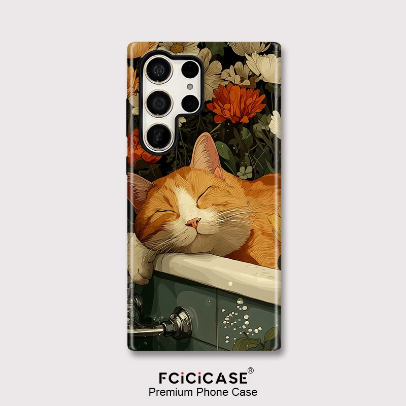 Fcicicase Luxury Flower Cat Pattern Case For Samsung Galaxy S25+ S24+ S 23 Ultra S 24 Plus S20 FE Dual Layer Acrylic TPU Cover