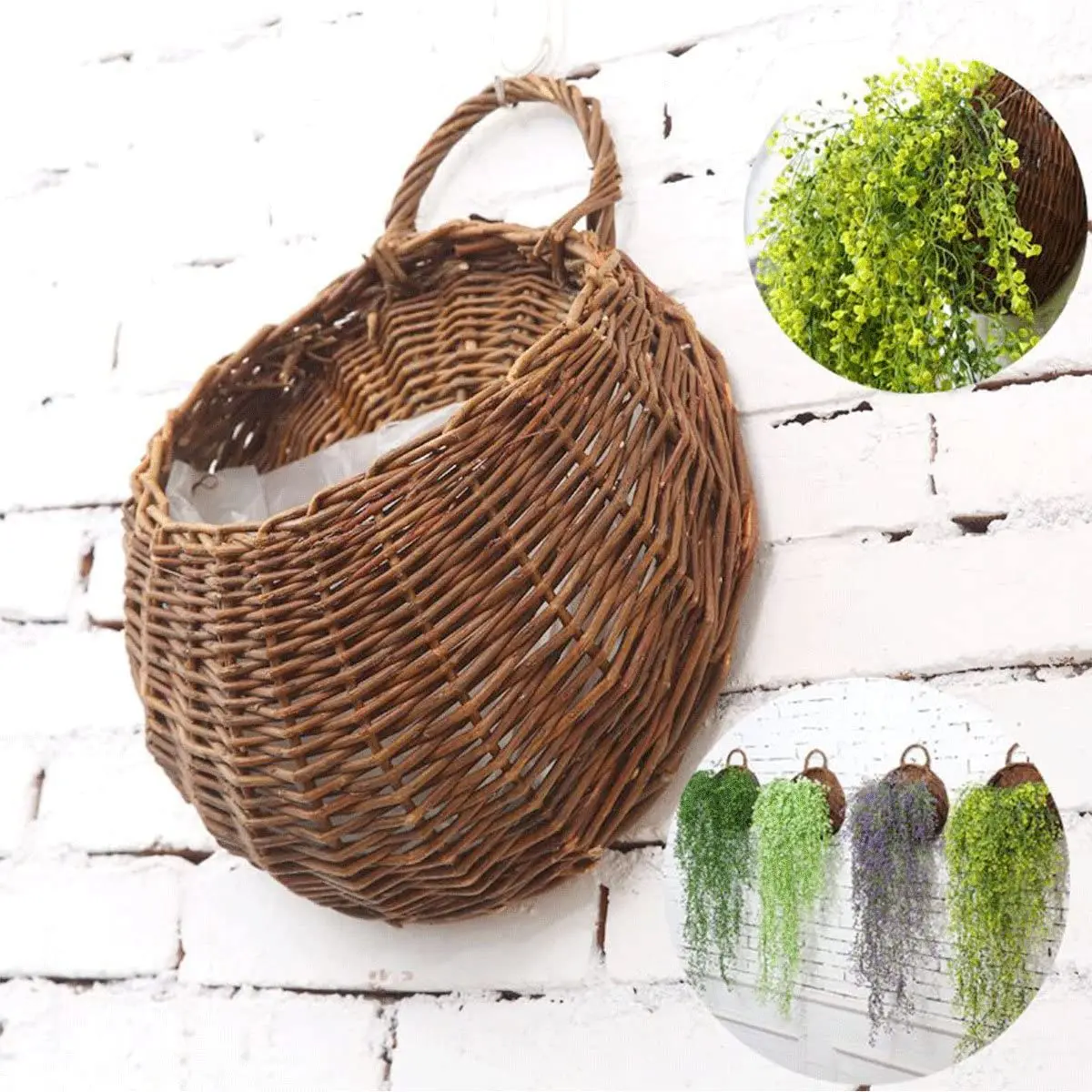 Handmade Woven Hanging Basket Natural Wicker Hanging Storage Basket for Home Garden Wedding Wall Decoration