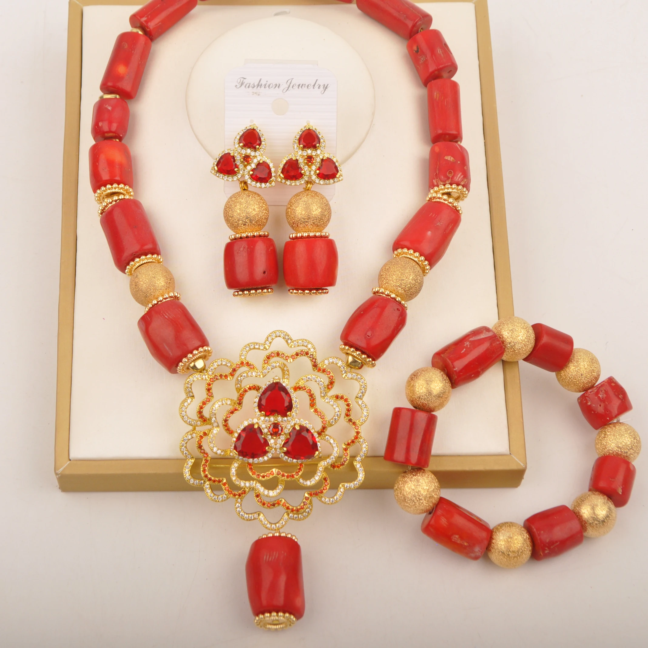 Natural coral Wedding necklace African fashion jewelry Nigeria collection red