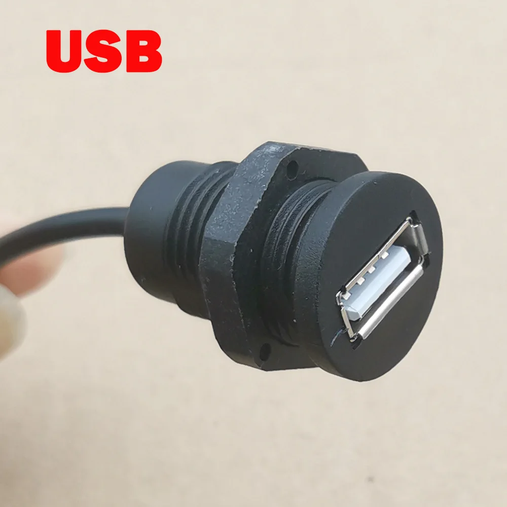 100pcs USB Charger Socket Convenient Mounting Threaded USB2.0 Female Power Connector Jack 2Pin Charging Port With Cable