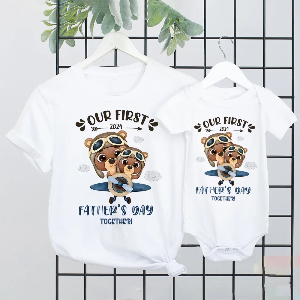 Our First Father's Day Bear Printed Dad & Baby Matching Outfit  Dad T Shirt Tops Infant Bodysuit Daddy Infant Father Day Clothes