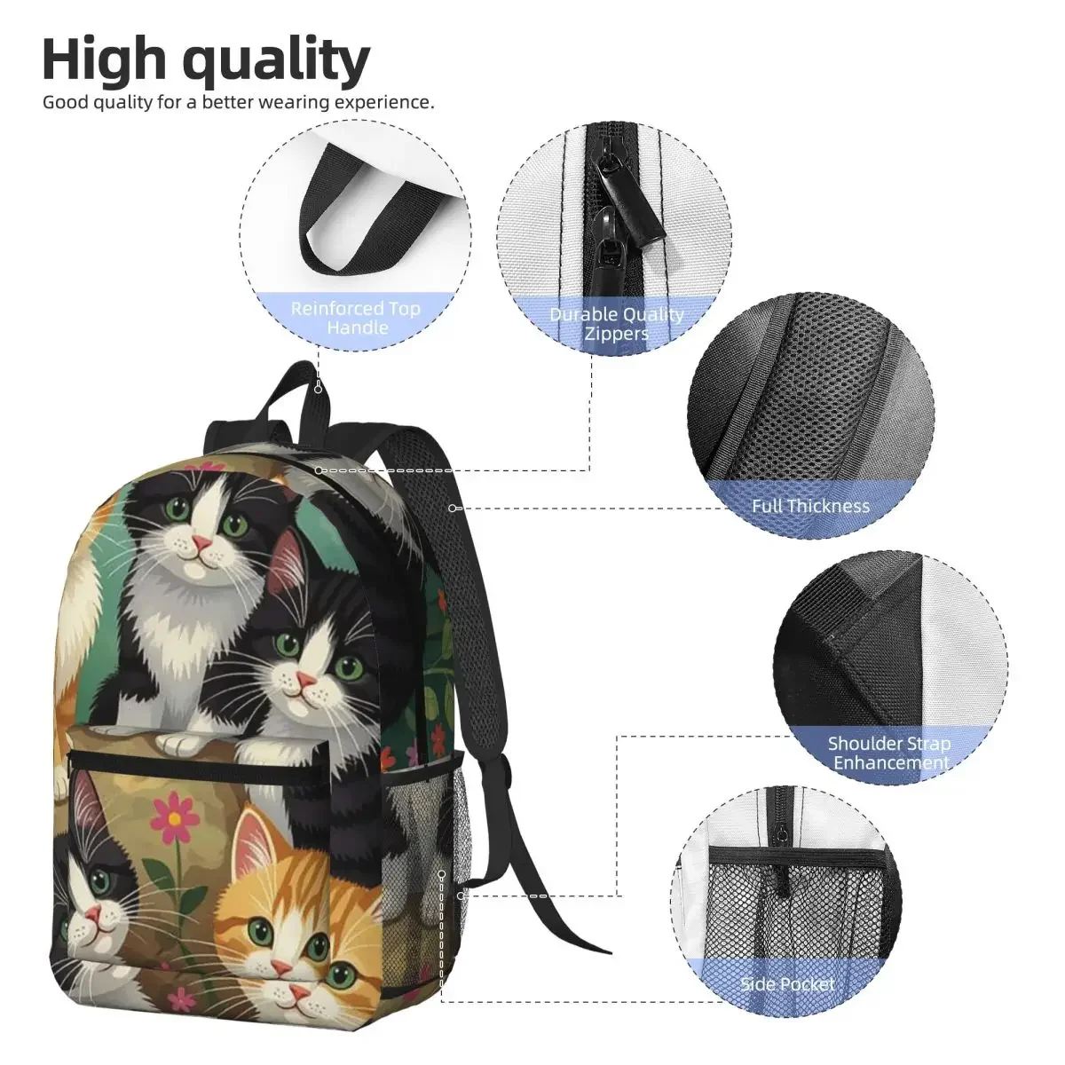 A Few Cats Among The Flower Garden Backpack Daypack Large Capacity Boys Girls BookBag School Bag Shoulder Bags for Men Women