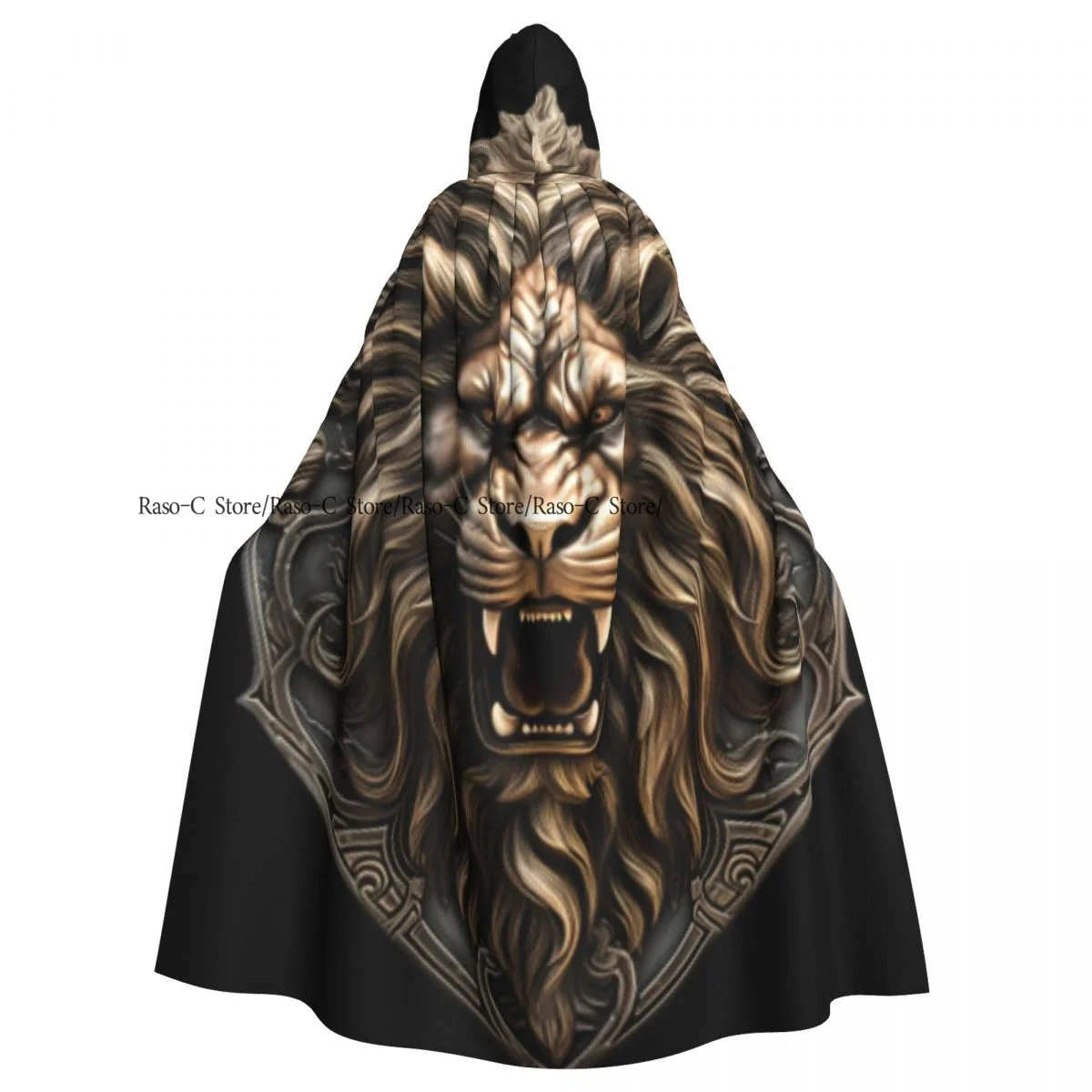 Adult Cloak Cape Hooded Lion Head On A Shield Medieval Costume Witch Wicca Vampire Elf Purim Carnival Party