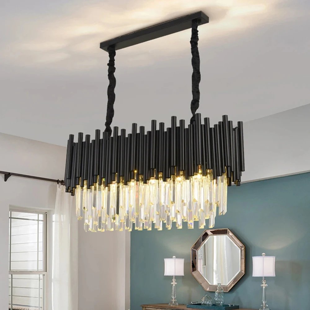 

Modern Black Chandelier Home Decoration Dining Room Illuminator Home Decor Interior Lighting Rectangle Kitchen Light Fixtures