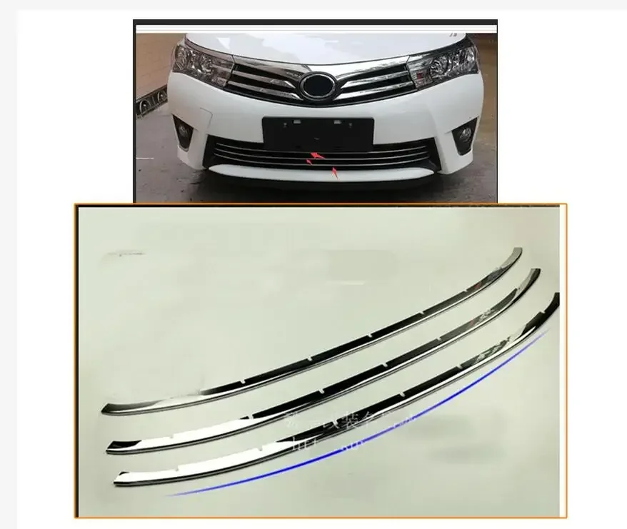 Exterior Front Bumper Lower Radiator Grille Trim Steel 3PCS For Toyota Corolla E170 2014-2016 International version