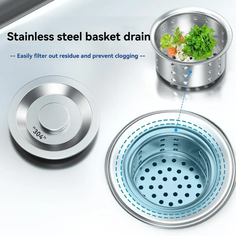 304 Stainless Steel Single Basin Vegetable Washing Sink  with A Support Frame and Storage Layer  for Kitchens and Restaurants