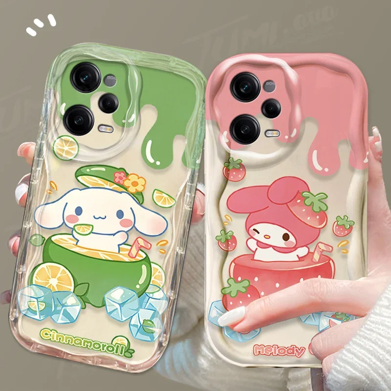 Sanrio Cinnamoroll Melody Fruit 3D Wave Case For Xiaomi Redmi Note 13 12 Pro Plus Turbo Speed 12S 11 11S 10 10S 9S 7 8 9 Pro Max