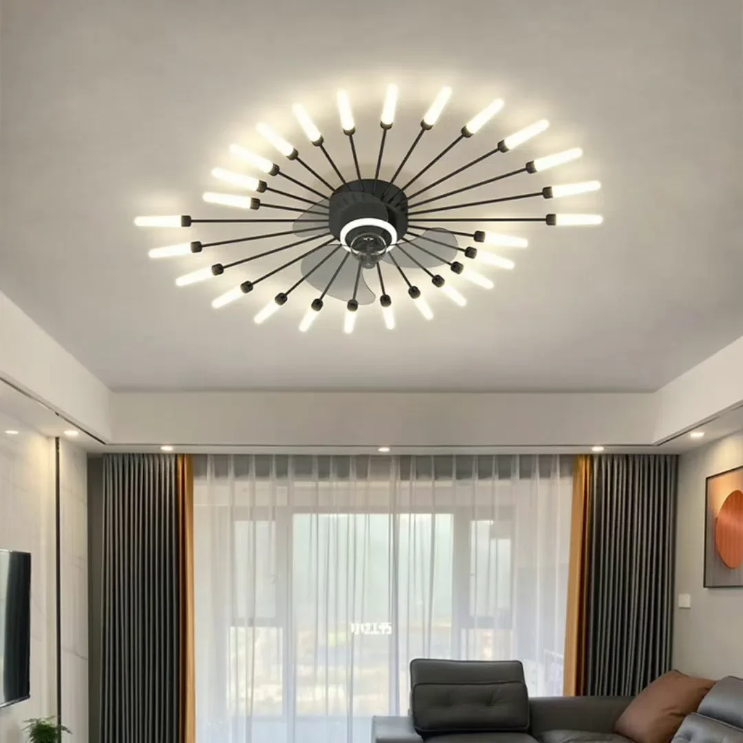 Imagem -02 - Modern Nordic Electric Fan Chandelier Luzes Led Fogos de Artifício Girar Teto Luxo Sala Decor Quarto