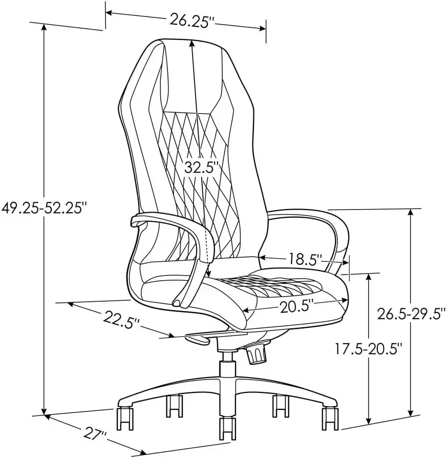 Modern Ergonomic Sterling Genuine Leather Executive Chair with Aluminum Base- Black