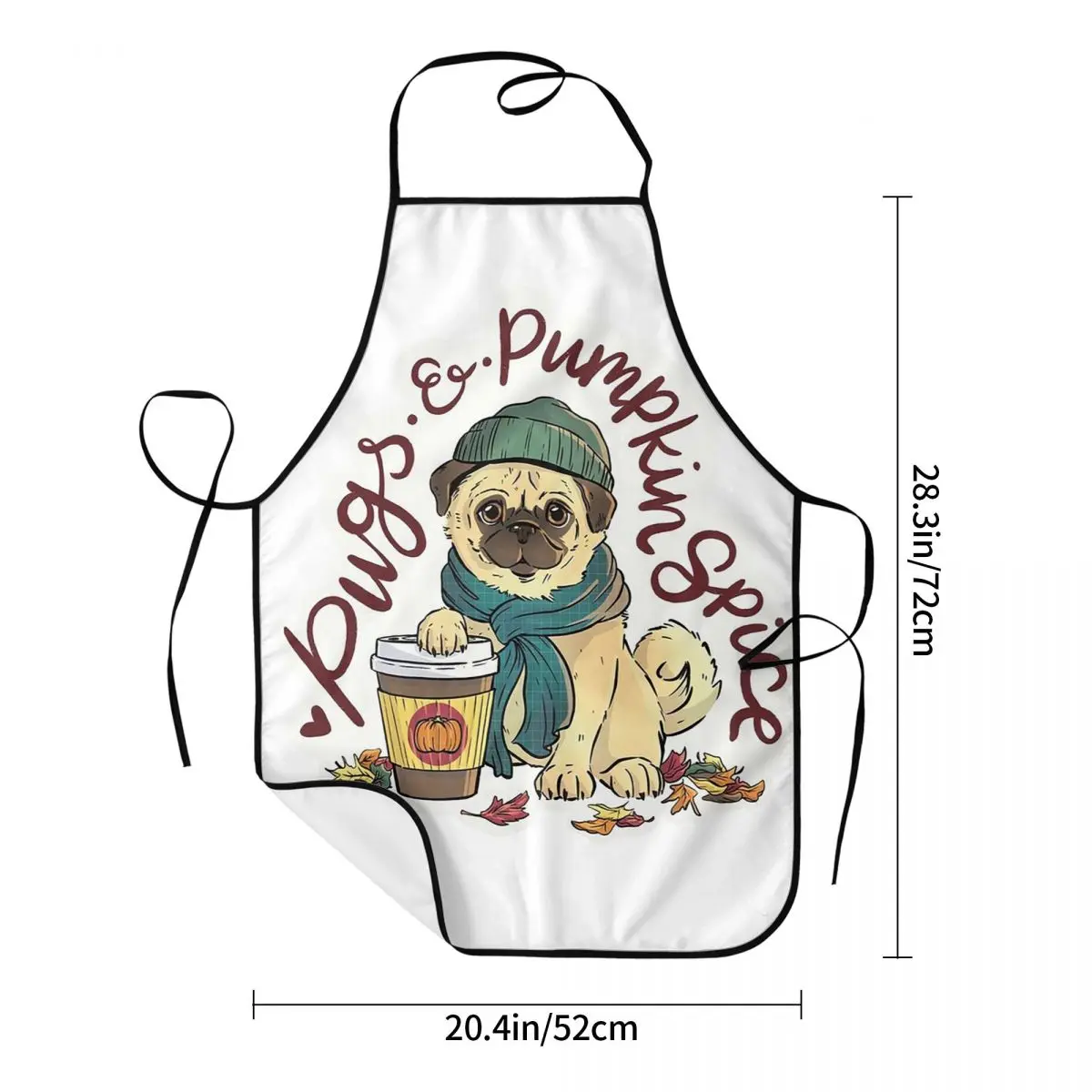 Cute Pug And Pumpkin Spice Lattes Apron Chef Cooking Cuisine Tablier Bib Kitchen Cleaning Pinafore for Women Men Gardening