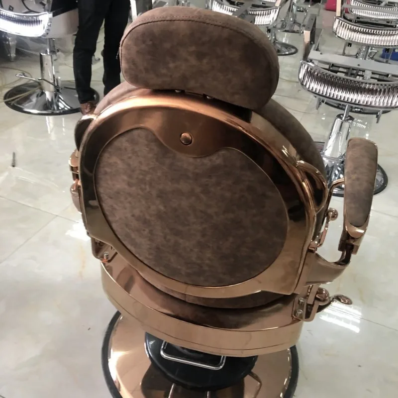 Logo Custom Massage Barber Chair Black Rose Gold Synthetic Leather Base Antique Luxury Salon Workshop Furniture