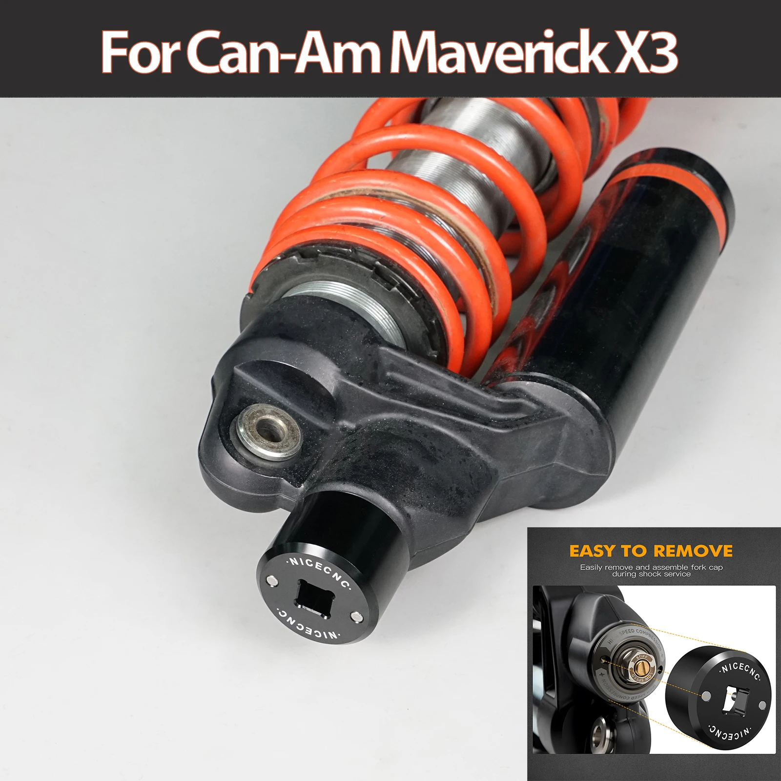 أداة غطاء شوكة UTV من NICECNC غطاء أمامي للصدمات مع أداة ضبط DSC لـ Can Am Maverick X3 4x4 Turbo DPS R 706202856 706002255