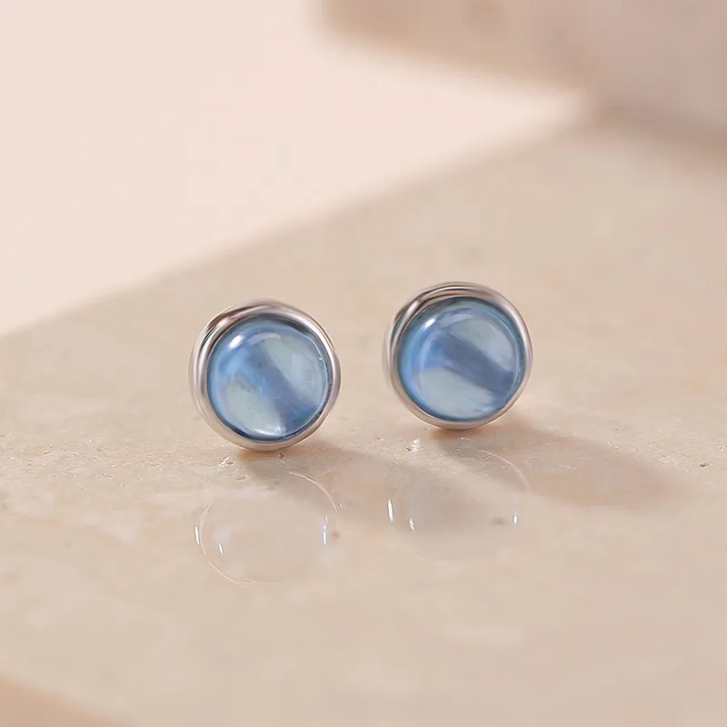 

5mm Natural Aquamarine Stud Earrings for Women Fine Jewelry 925 Sterling Silver Gemstone Ear Studs 2025 Birthday Gift