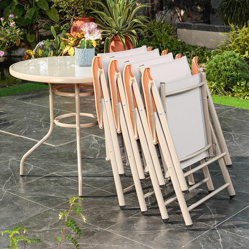 Rattan Dynasty Outdoor Aluminum Alloy Table and Chair Mesh Cloth Chair Courtyard Outdoor Leisure Carbon Steel Balcony Table and