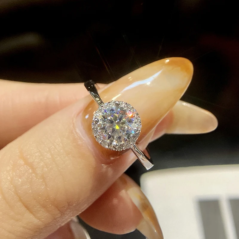 

GRA настоящие 1 карат роскошные кольца с ореолом из муассанита для женщин, оригинальные стерлингового серебра 925 пробы, свадебные цветочные бриллианты, обручальные ювелирные украшения