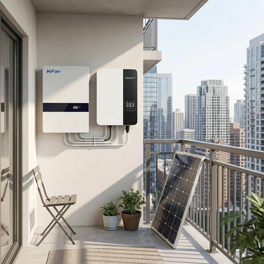 Compact Split Balcony Solar Power Storage Kit With IP65 3KW Off-Grid Inverter 10KWh Wall-Mounted Battery Apartment Energy Saving