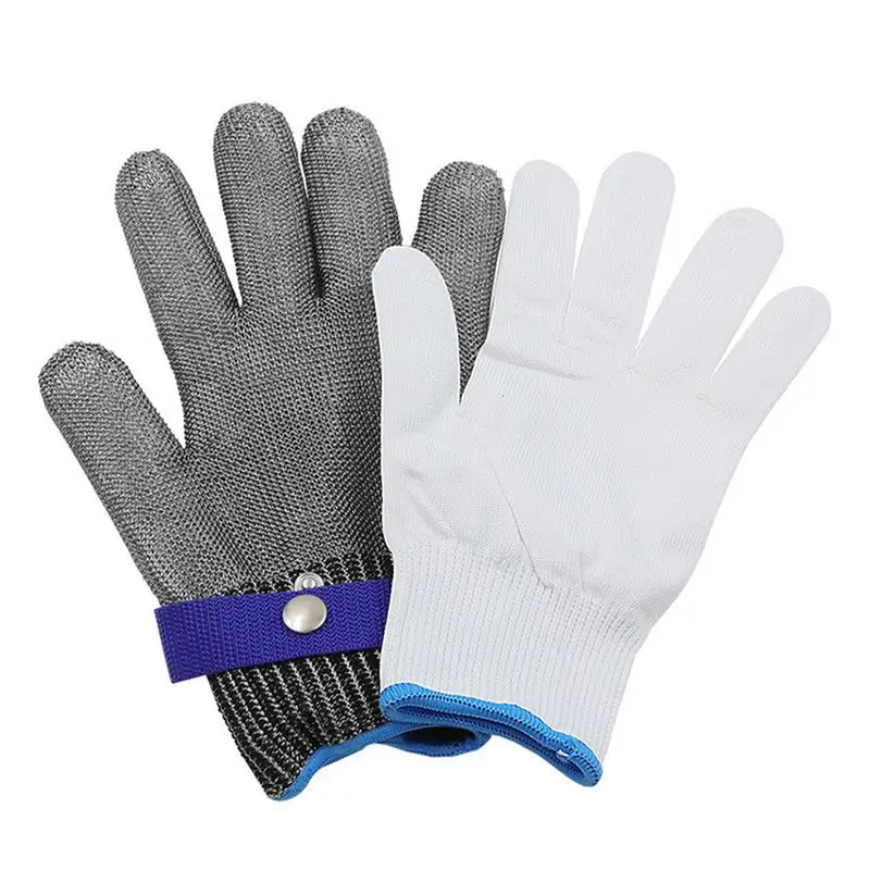 Stainless Steel Mesh Metal Gloves Cut Resistant Kitchen Gloves With White Nylon Gloves Hygienic And Comfortable Safety Work