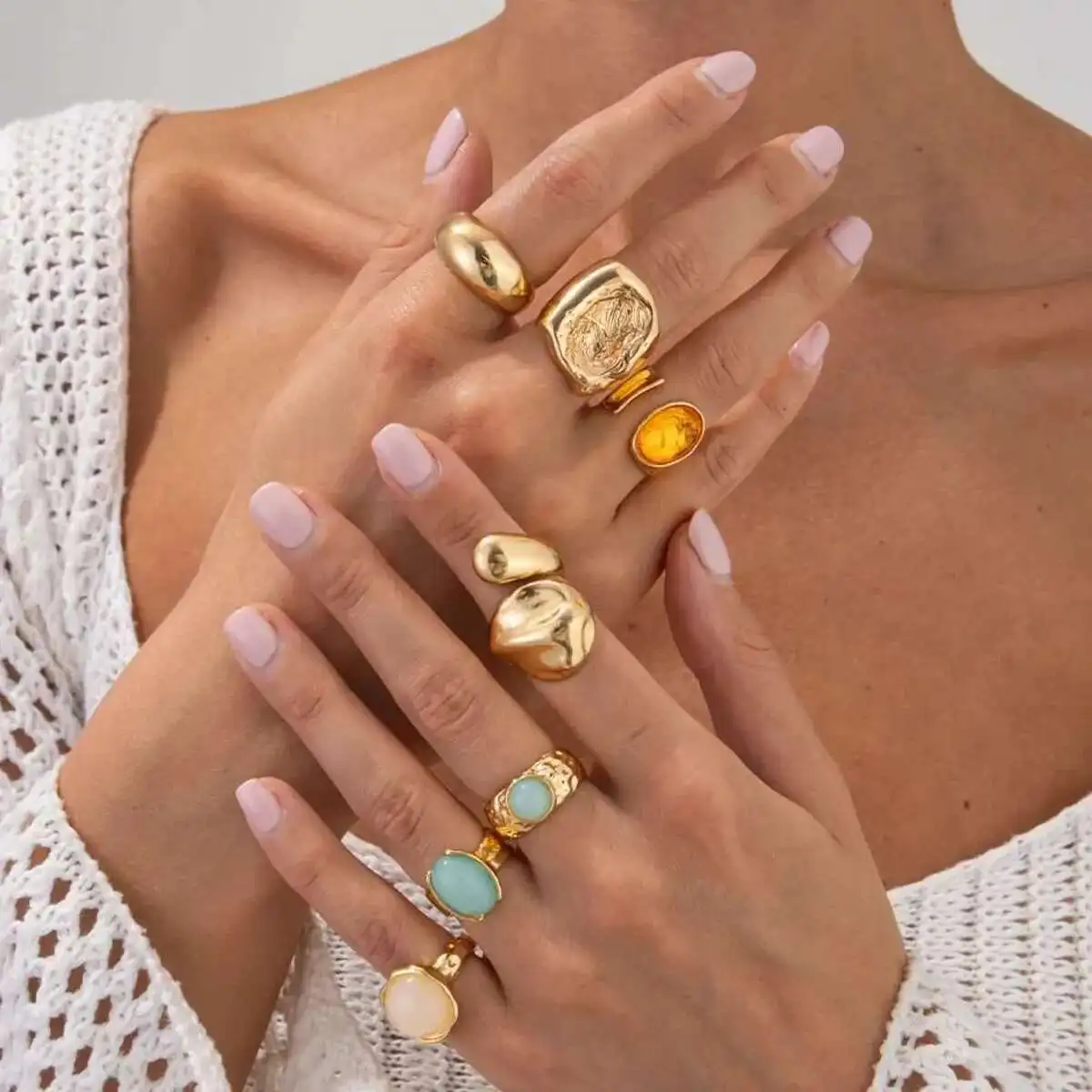 Salircon 7 Teile/satz Trendy Bunte Kristall Offene Ringe für Frauen Luxus Chunky Finger Ringe Mode Bankett Schmuck Zubehör