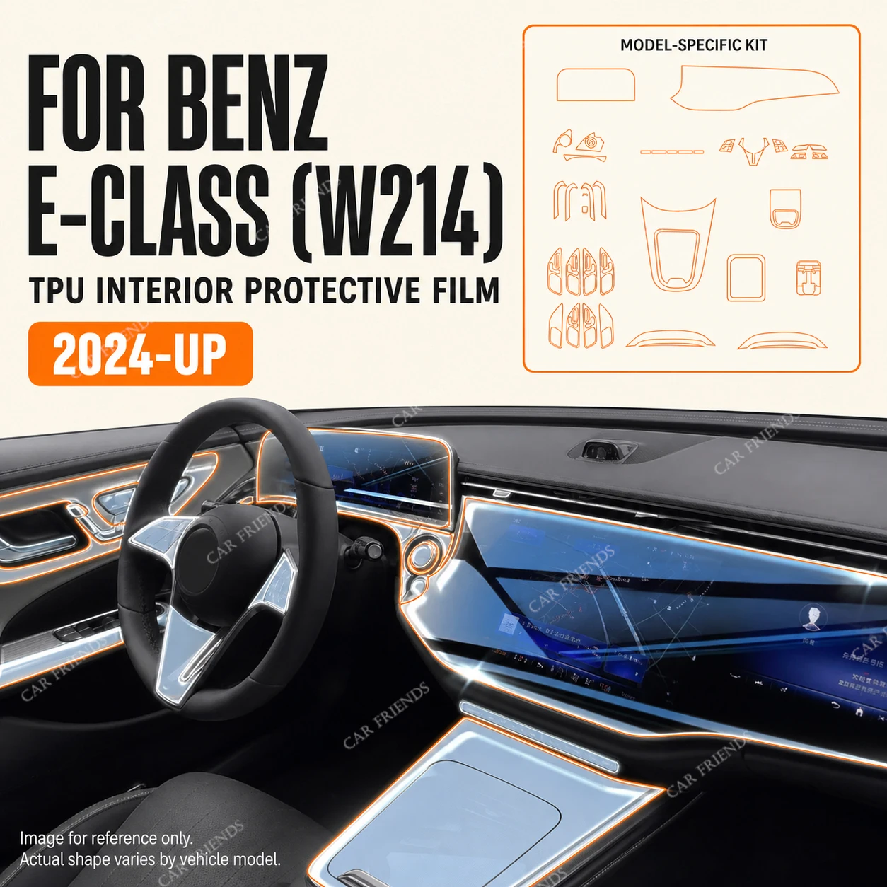 1 Set Compatible with Mercedes Benz E-Class 2024 W214 Transparent TPU Car Interior Center Console Protective Film Anti-scratch