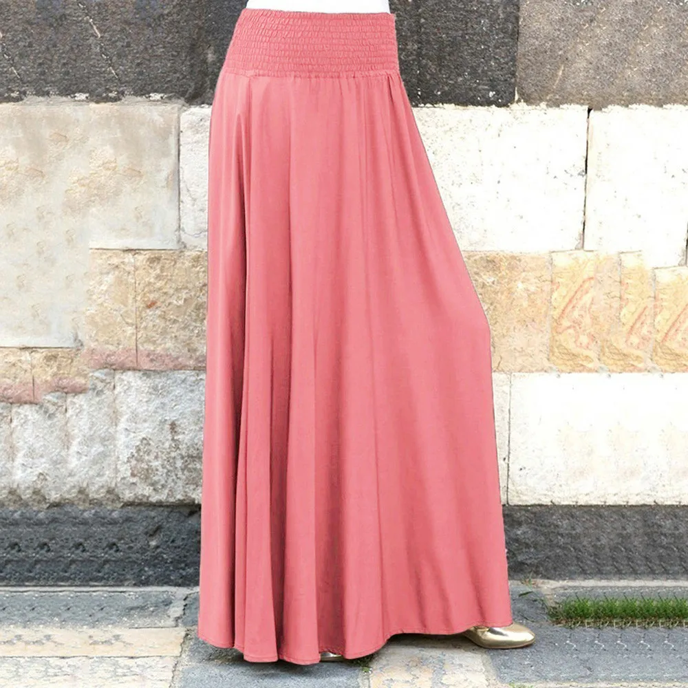 

Elegant Women Elastic Waist Swing Skirt Casual Loose Solid Color High Waist Pleated Maxi Skirt Vintage Long Sundresses 2024