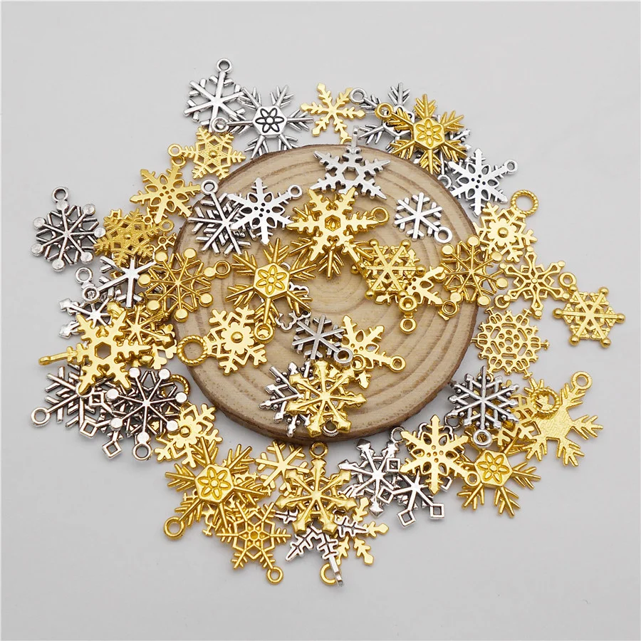 100g/Pack Christmas Snowflake Charms Random Mixed Colors Alloy Pendant Findings Xmas Decor Crafts Jewelry Making Accessory