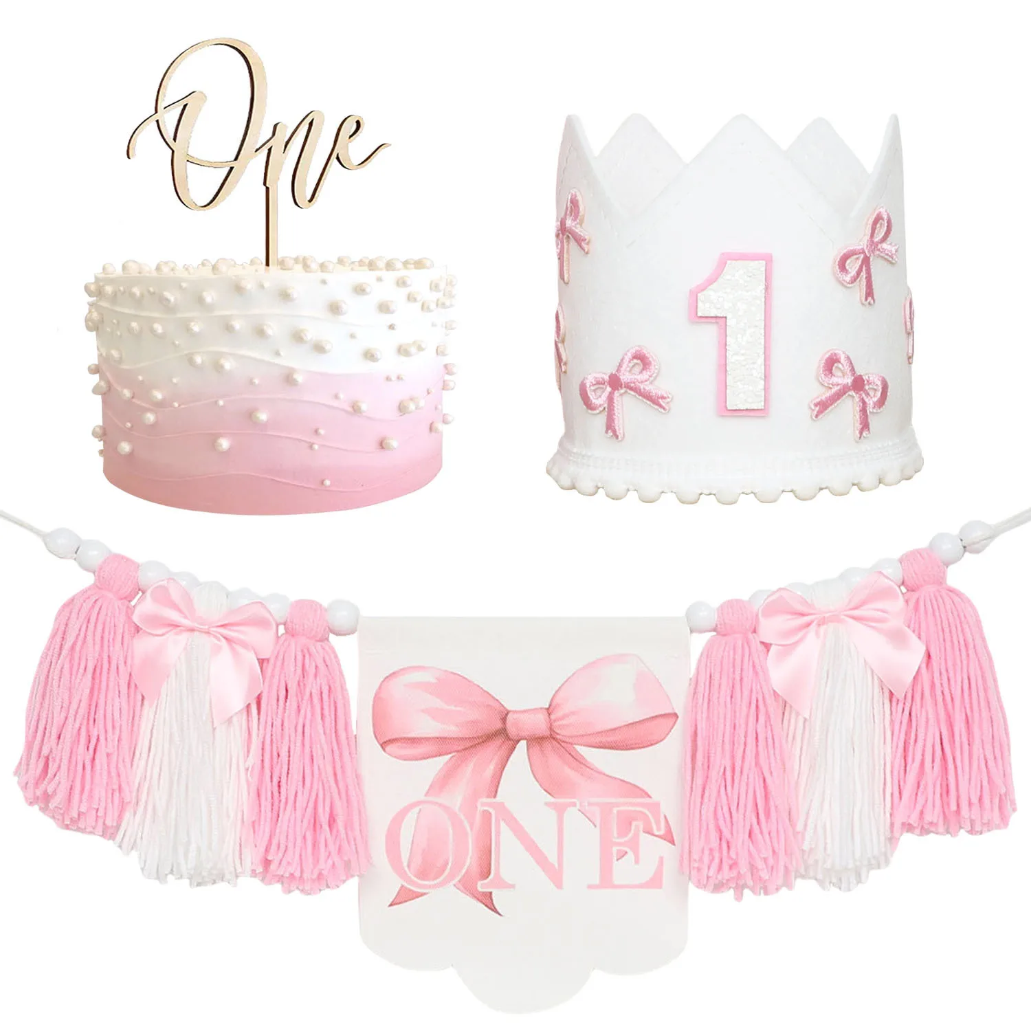 

1st Birthday Party Decorations Girls First Birthday High Chair Banner Crown Hat Pink Butterfly Room Decorations Photo Props Gift