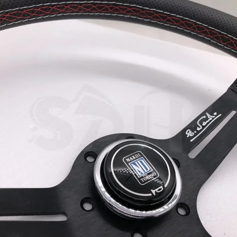 350MM Classic Drift Racing Nardi Steering Wheel Universal Microfiber Leather Rally Steering Wheel with Logo for VW TOYOTA HONDA