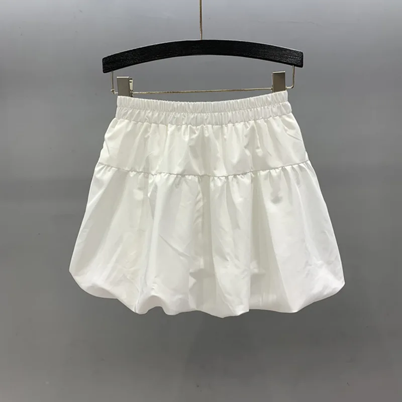 [ZOCI] Drawn Pleated Puffy Design Sense 2024 Summer New Item Elastic Waist Strap Flower Bud Sweet Cool Lantern Short Skirt