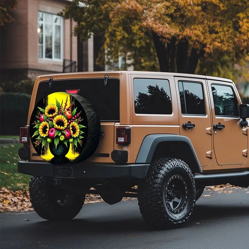 Sunflower Fruits Art Spare Tire Cover Durable Polyester Trailer SUV Protection Accessory