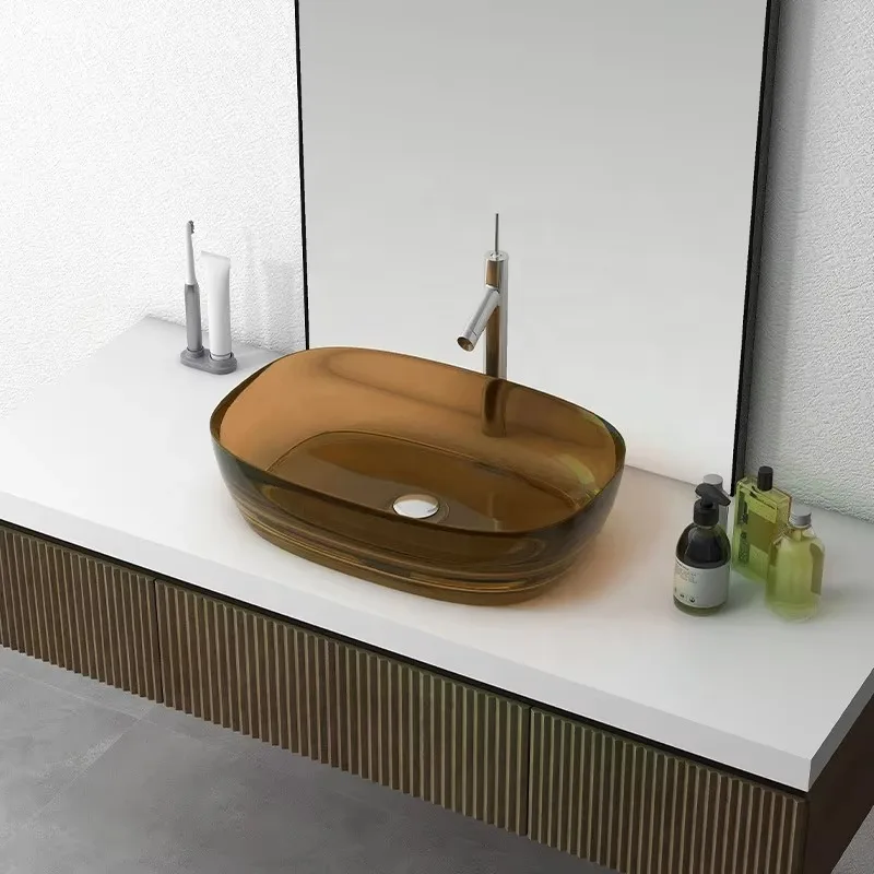 

Оптовая продажа, гостиничный дом, креативные цветные умывальники для ванной комнаты, раковина для туалета, туалетная комната, прозрачные раковины из смолы на столешнице